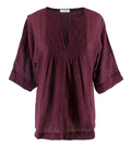 Masscob Burgundy Short Sleeve Sheer Blouse