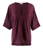 Masscob Burgundy Short Sleeve Sheer Blouse