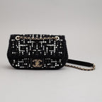 Chanel Black Tweed Cosmos Pearl Single Flap Bag