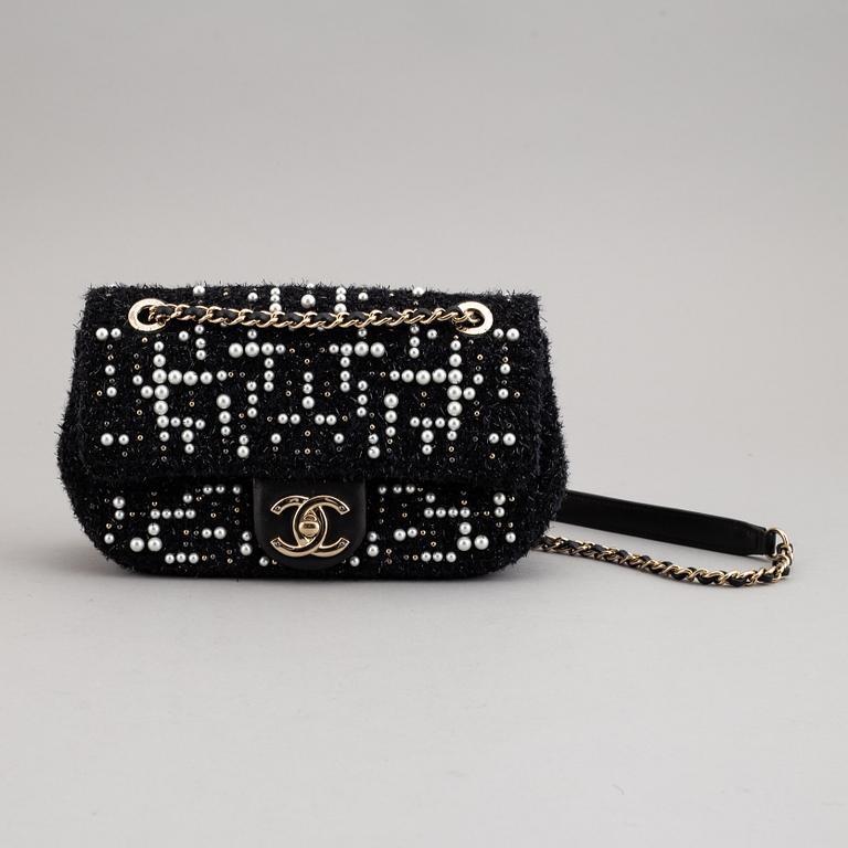 Chanel Black Tweed Cosmos Pearl Single Flap Bag