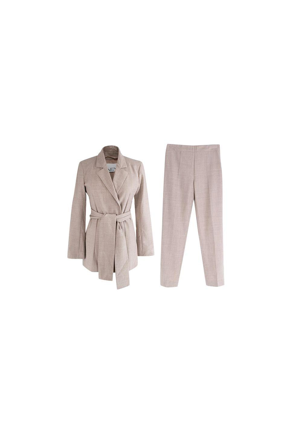 Beige Wool Tailored Jacket and Trousers Set