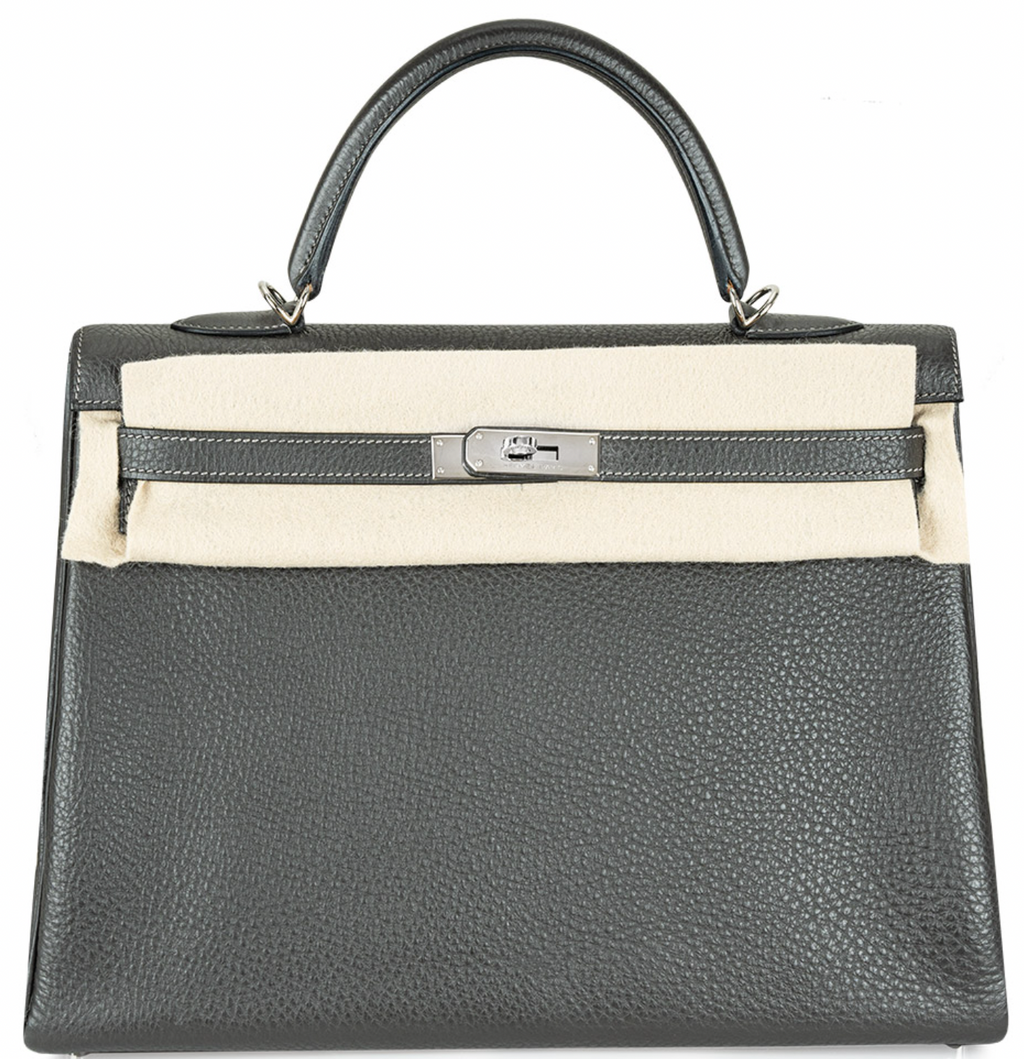 Graphite Veau grey Taurillon Clemence leather Kelly II 35 Retourne bag PHW