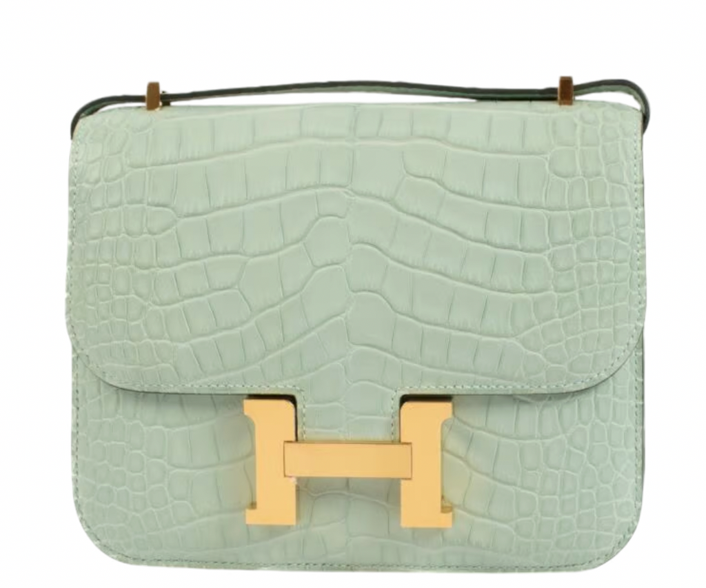 Matte Vert d'Eau Mississipiensis Alligator 18cm Mini Constance with Gold Hardware