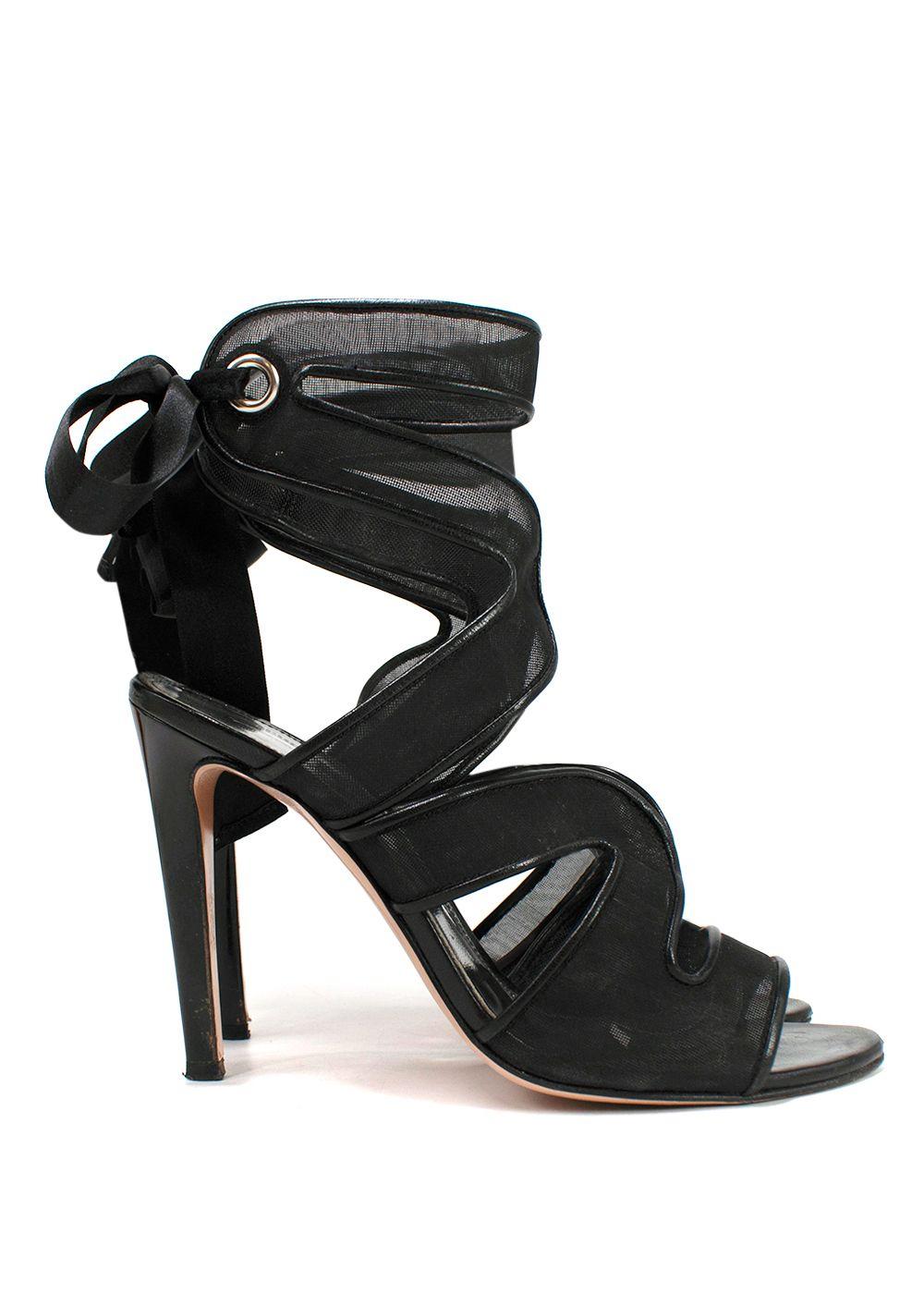 Gianvito Rossi Black Mesh Wrap Sandals