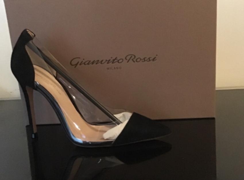 Gianvito Rossi Black Suede Plexi Pumps 105