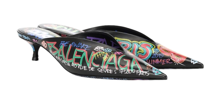 Balenciaga Graffiti Knife Leather Mules