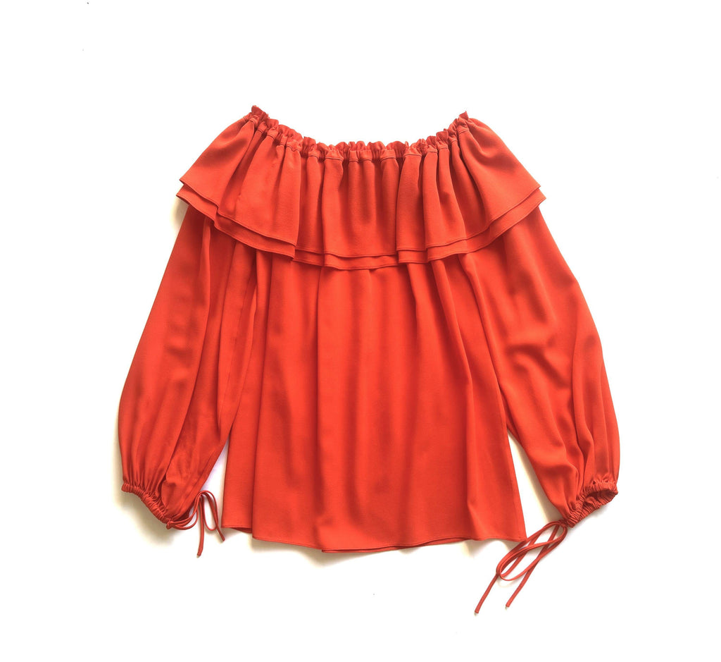 Michael Kors Red Off The Shoulder Crepe Top
