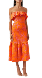 Rhode Orange Thea Linen Midi Dress