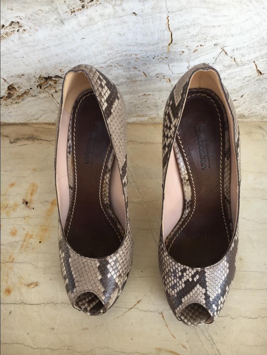 Sebastian Python Embossed Peep-Toe Pumps