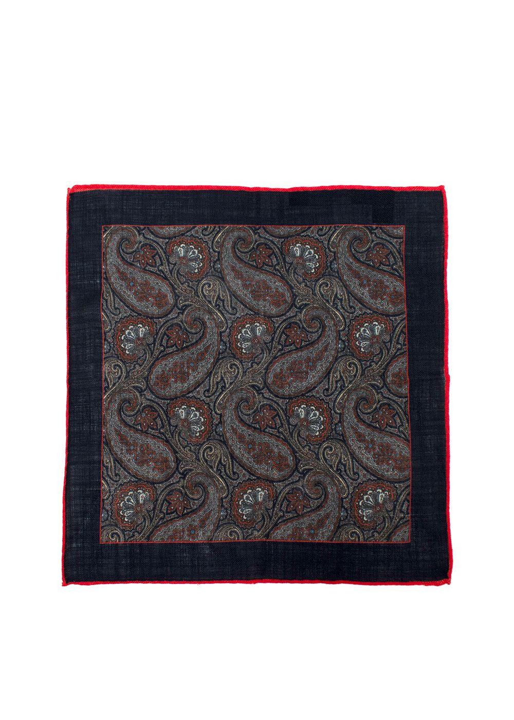 Timothy Everest Navy and Grey Paisley Pocket Square