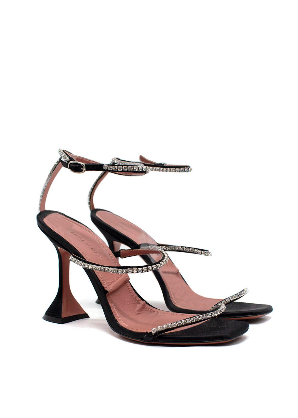 Amina Muaddi Black Gilda Crystal-Embellished Heeled Sandal