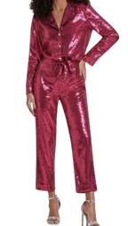 Nadine Merabi Hot Pink Sequin Shirt and Trouser Set