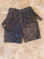 Black Leather Belted Wrap Shorts