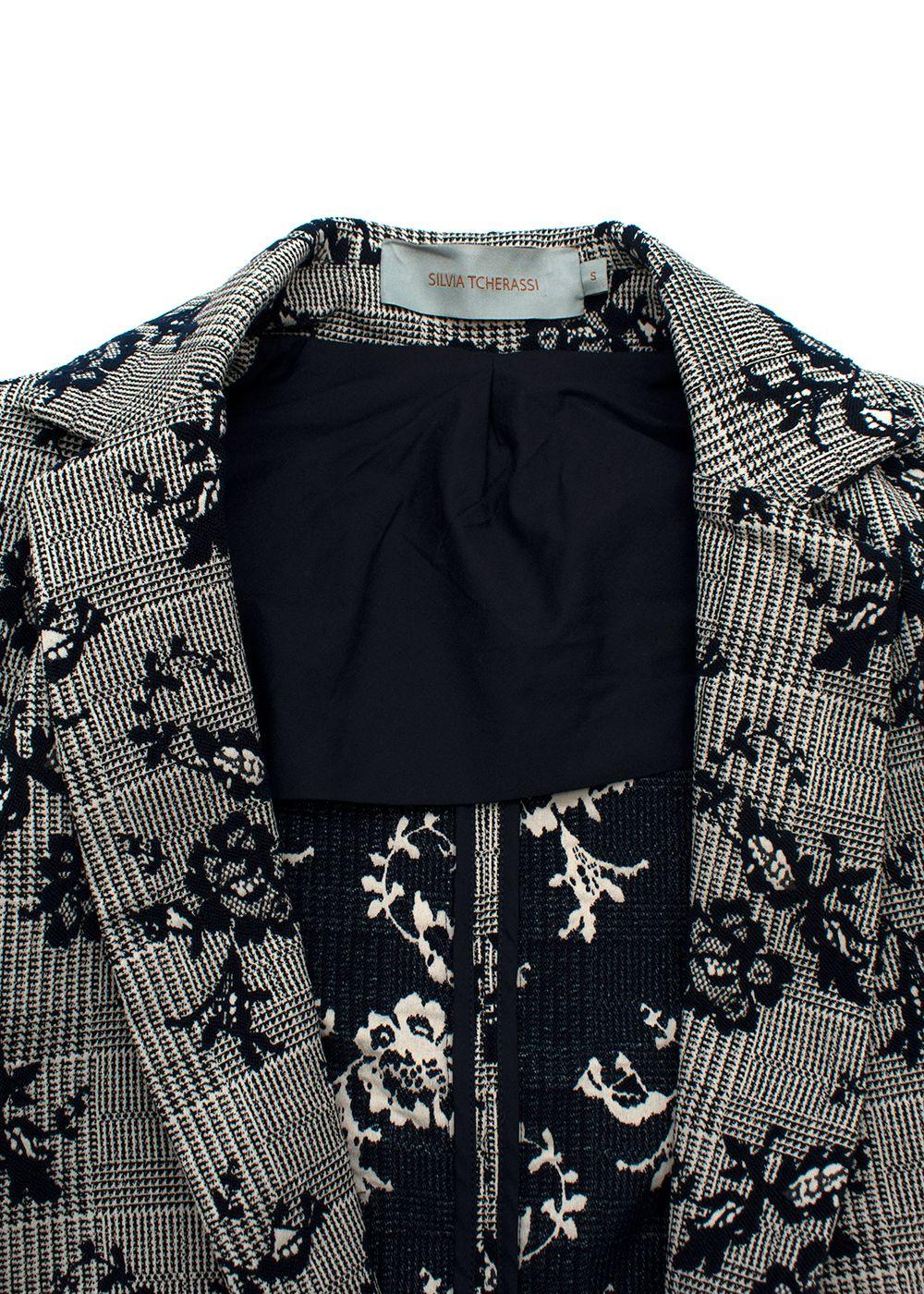 Blue Floral Embroidered Single Breasted Blazer