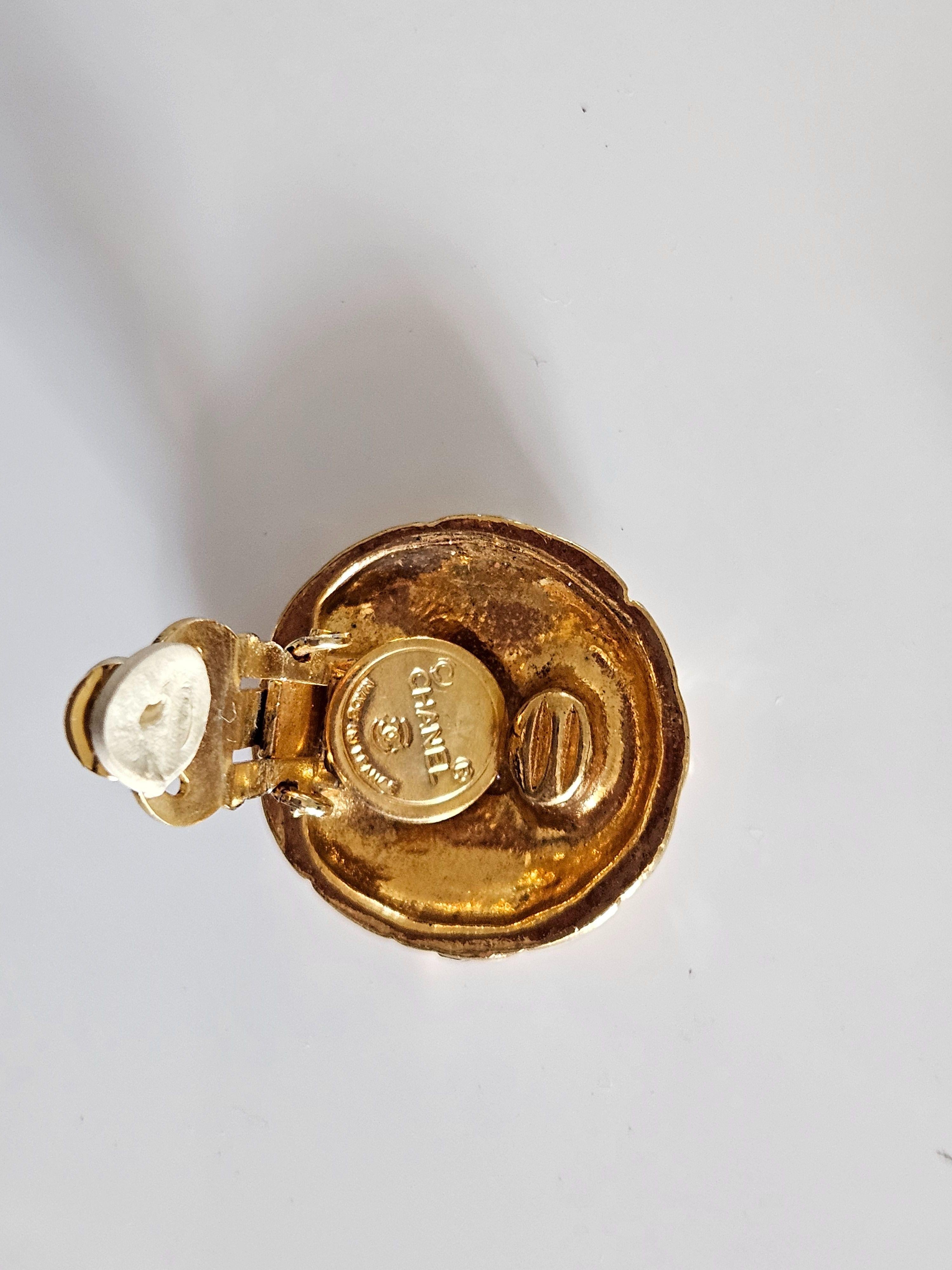 Chanel Vintage Gold Metal and Rhinestone Clip Earrings