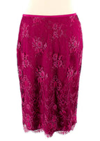 Escada Cherry Lace Mink Fur Trimmed Silk Lace Top and Skirt