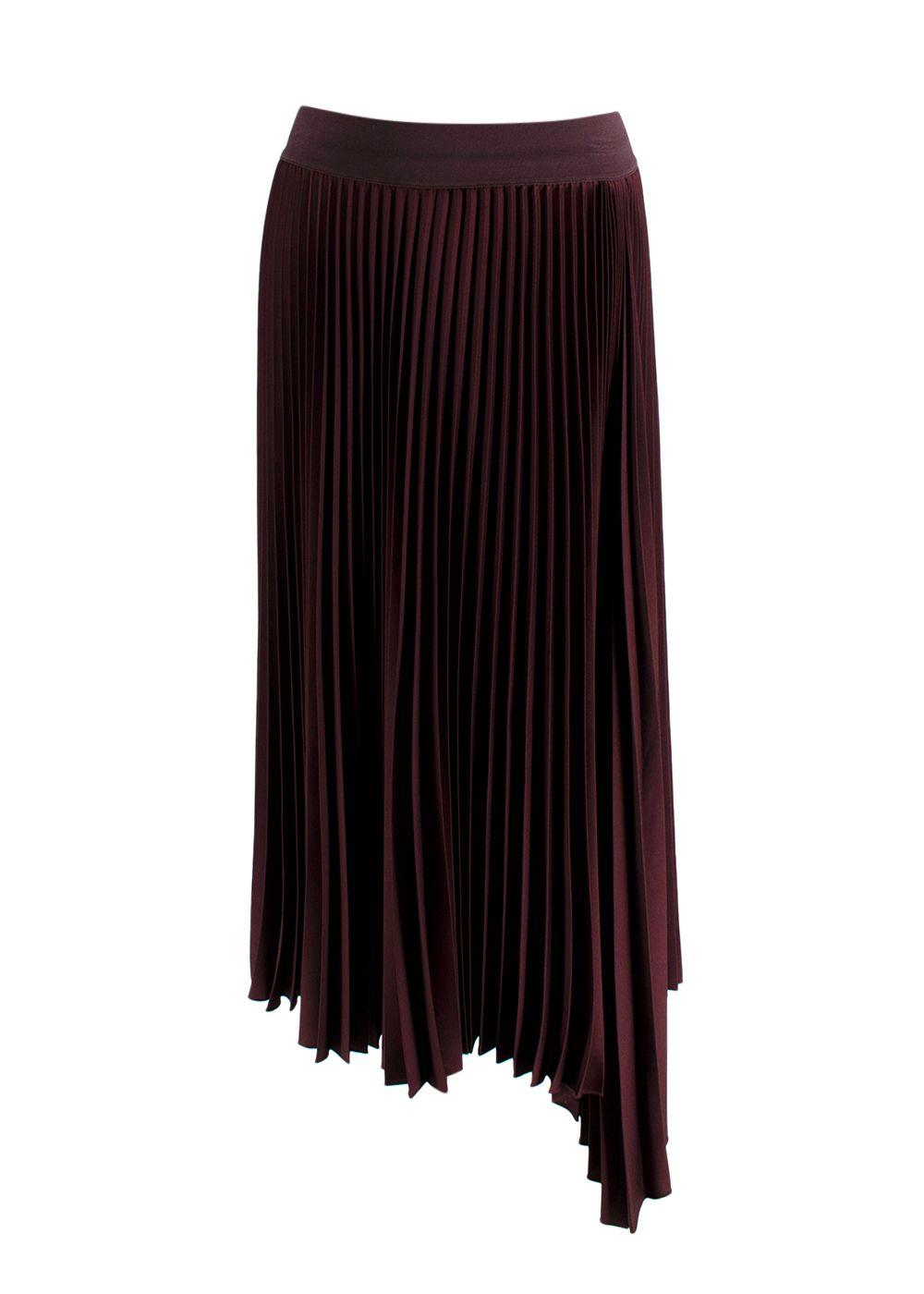 Joseph Burgundy Asymmetric Pleated Midi Skirt