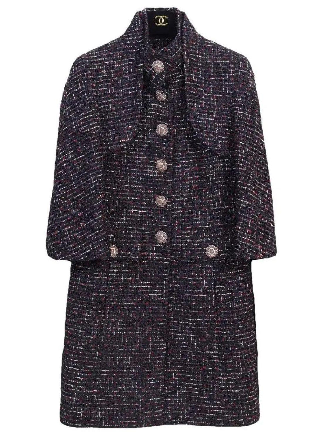 Chanel Black Tweed Gripoix Button Coat