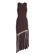 Sandro Sleeveless Fringed-Hem Knitted Midi Dress