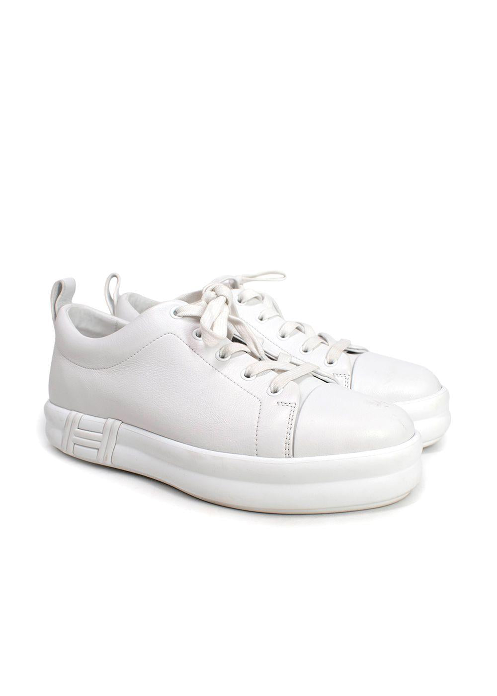 Hermes White Leather Happy  Sneakers