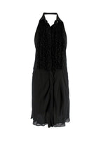 Black Ruffled Bib Silk Halterneck Dress