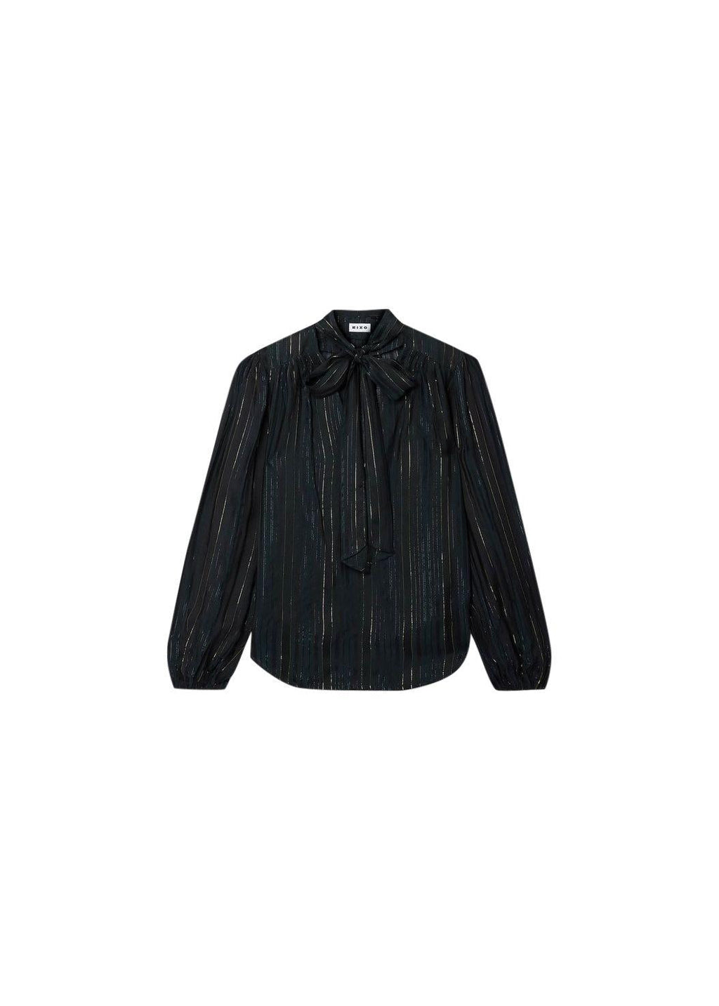 Black Lurex Pussy Bow Blouse