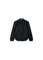 Black Lurex Pussy Bow Blouse