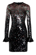 Valentino Black Sequinned Silk Chiffon Mini Dress