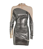 Mugler Metallic Impossible Neckline Mini Dress