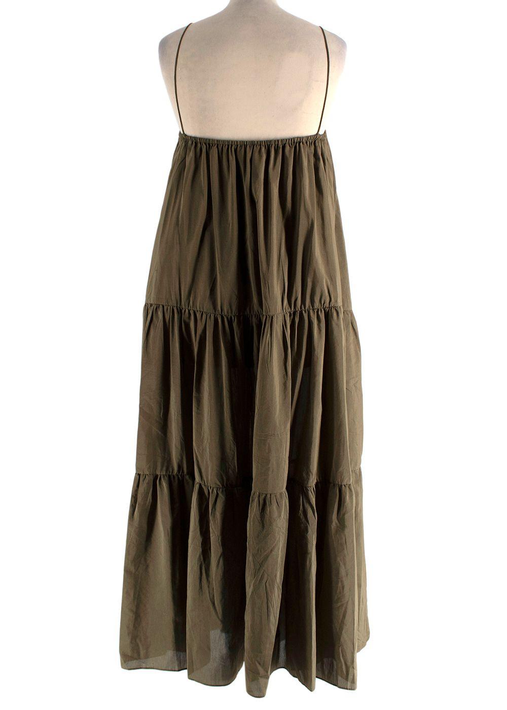 Matteau Army Green Tiered Cotton And Silk Midi Dress