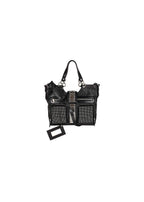 Black leather silver-tone studded tote bag