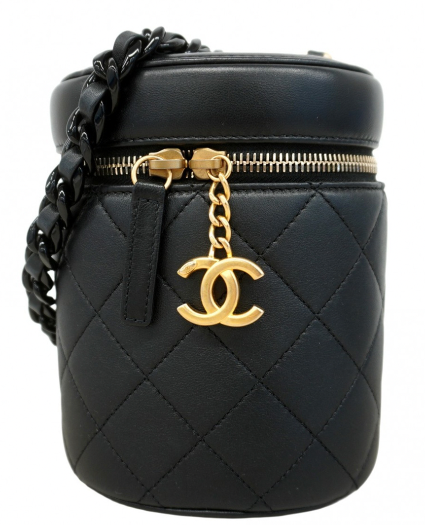 Chanel Black Lambskin Vanity Chain Shoulder Bag with Gold CC Logo detail