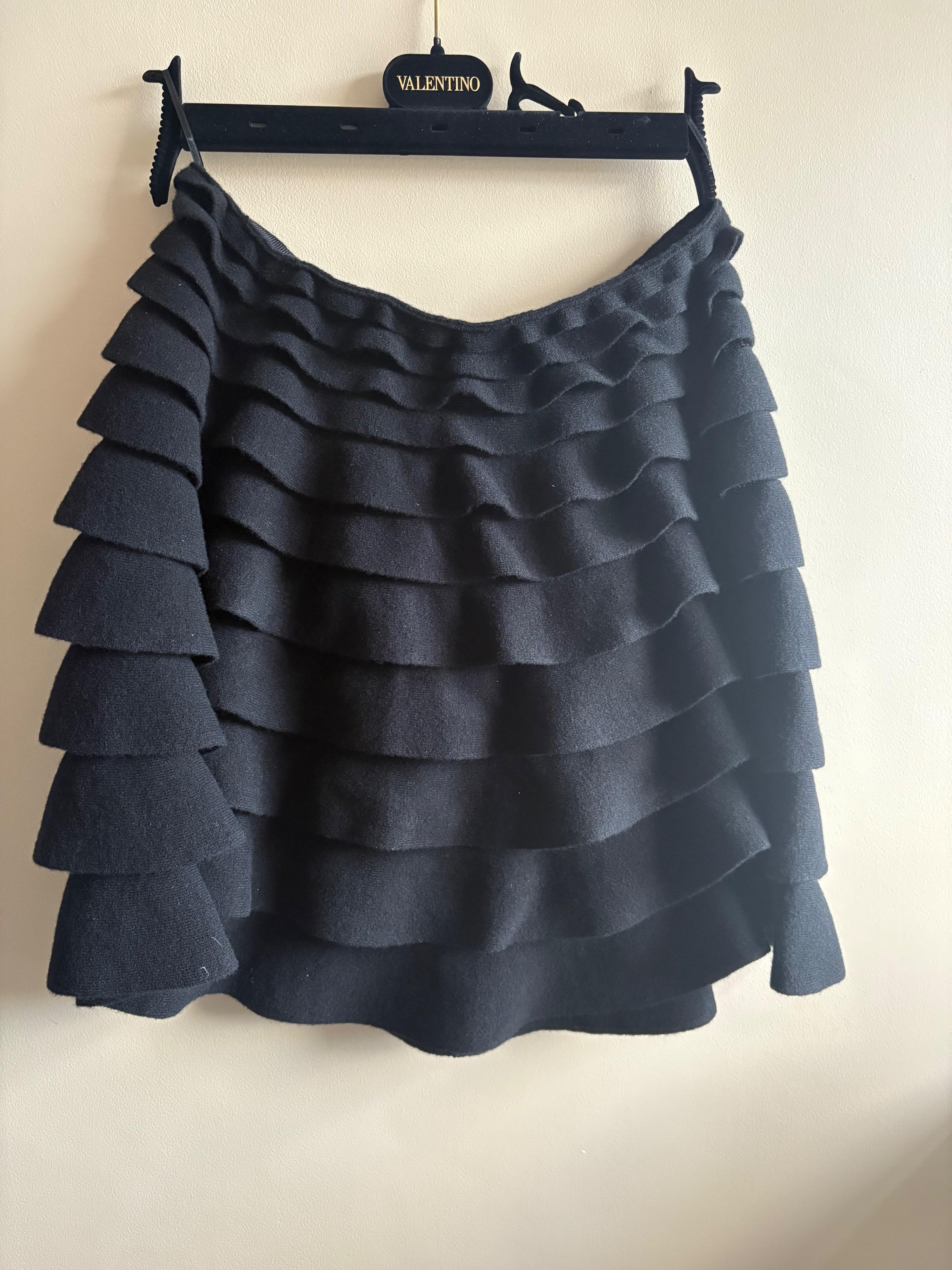 Valentino Black Ruffle Knit Skirt
