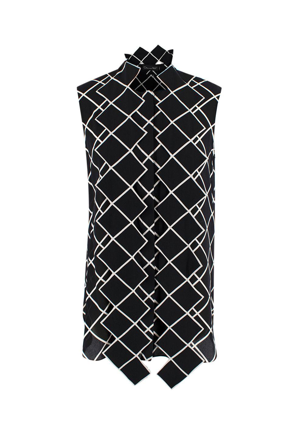 Oscar de La Renta Black and White Geometric Silk Blouse