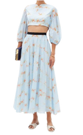 Emilia Wickstead Blue Floral Print Alula Midi Skirt