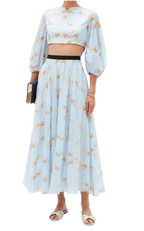Emilia Wickstead Blue Floral Print Alula Midi Skirt