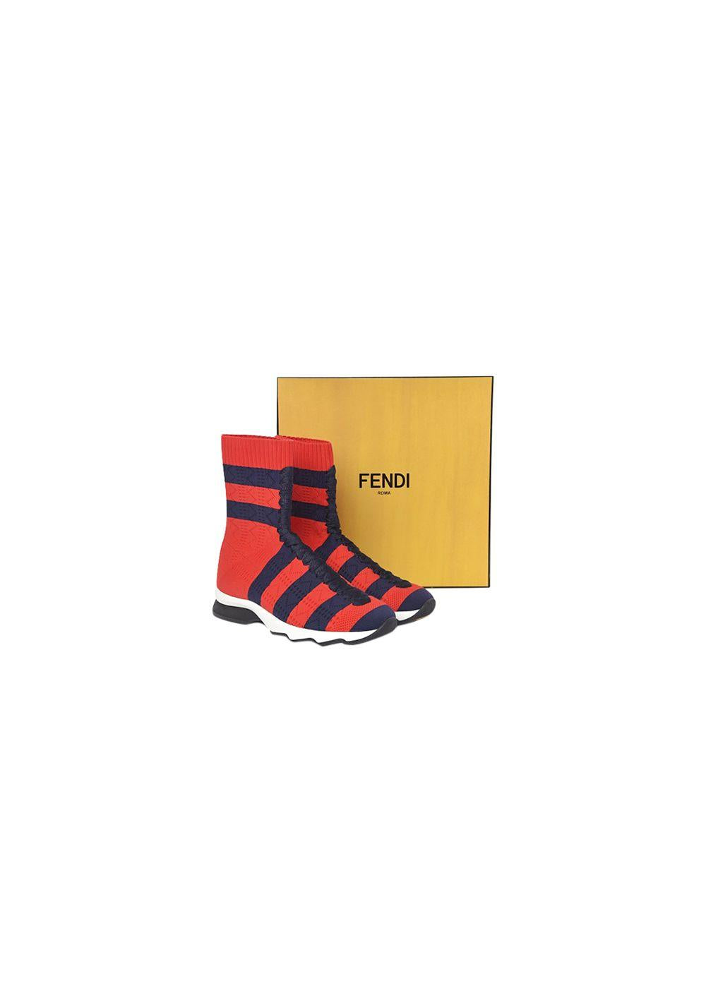 Fendi Red/ Blue Knit Socks Sneakers