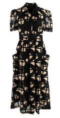 Black & Beige Mesh Macrame Belted Midi Dress