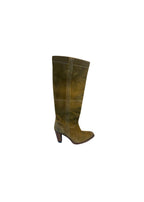 Khaki Suede Embroidered Knee Boots