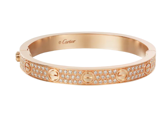 Cartier Full Pave Set Diamond Rose Gold Love Bracelet 17 with box and receipt
