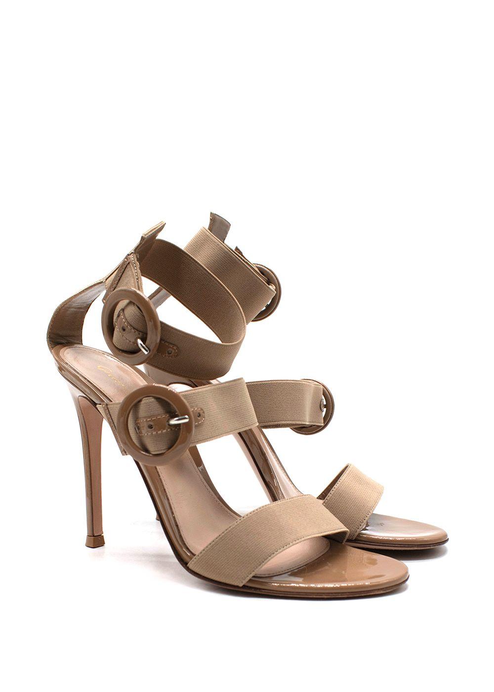 Gianvito Rossi Nude Double Buckle Strap Patent Leather Heels
