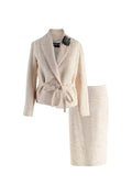 Rochas Cream Embellished Badge Jacket and Skirt Two Piece