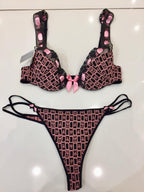 Vannina Vesperini Paris Rose & Black Plunge Bra & Thong Set