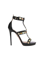 Black leather Byzantine Gladiator heeled sandals
