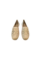 Beige leather logo flat espadrilles