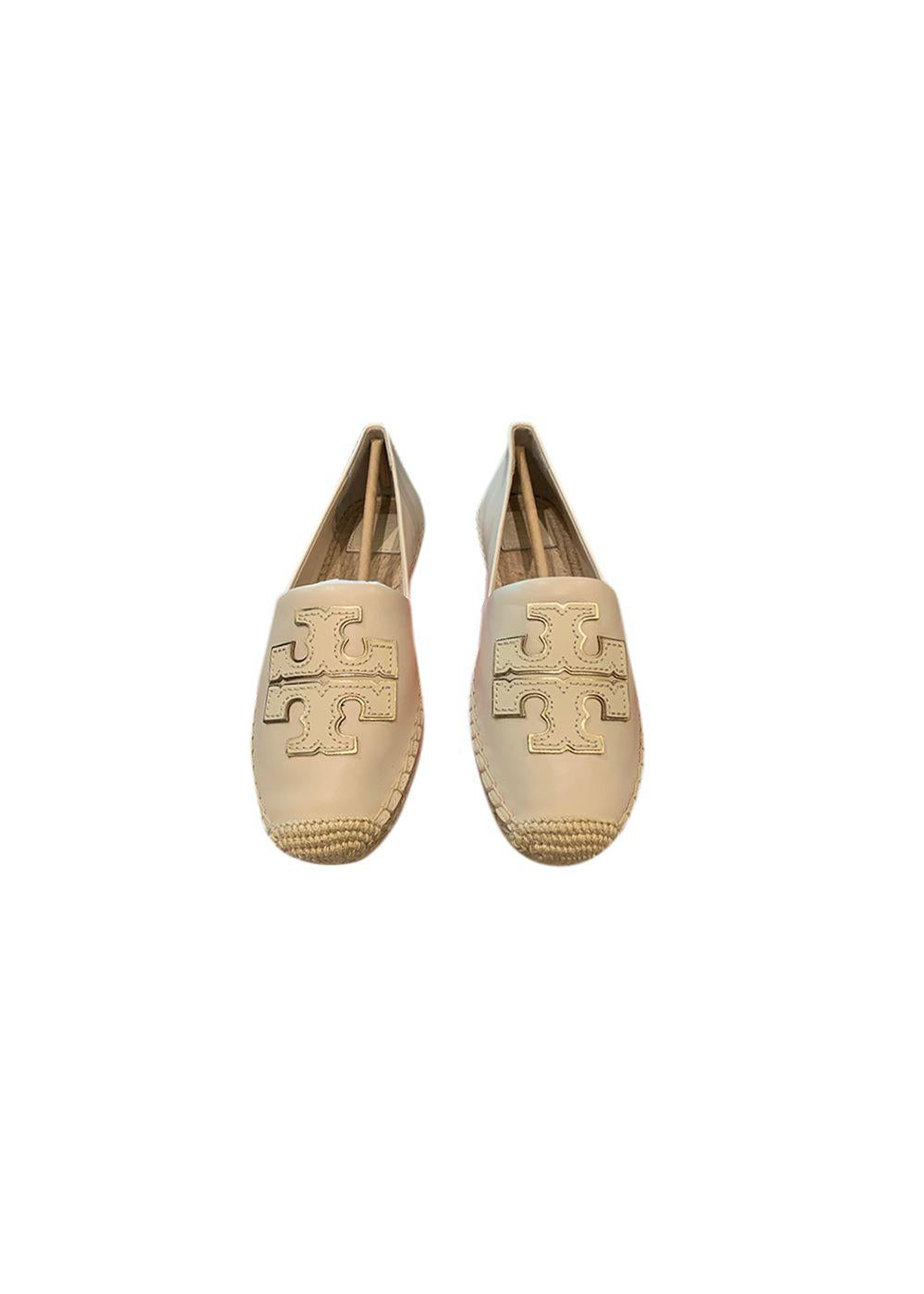 Beige leather logo flat espadrilles