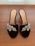 Dior burgundy rhinetone embellished velvet sandals