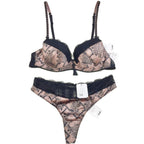 Aubade Art Deco Gatsby Print Satin Padded Plunge Bra & Tanga Set