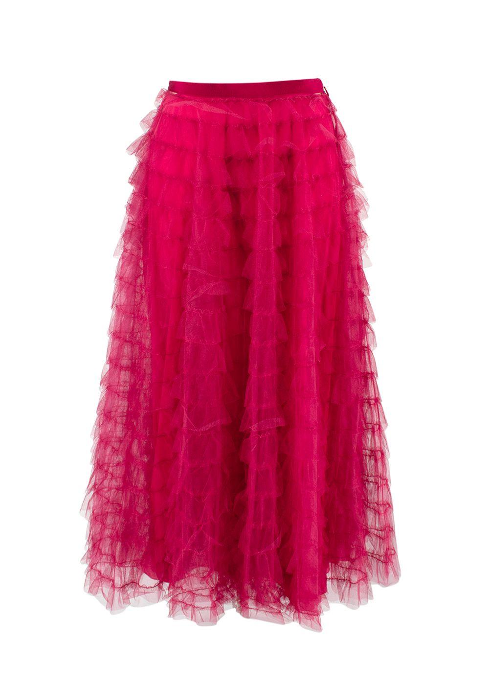 Christian Dior Raspberry Ruffled Tulle Midi Skirt