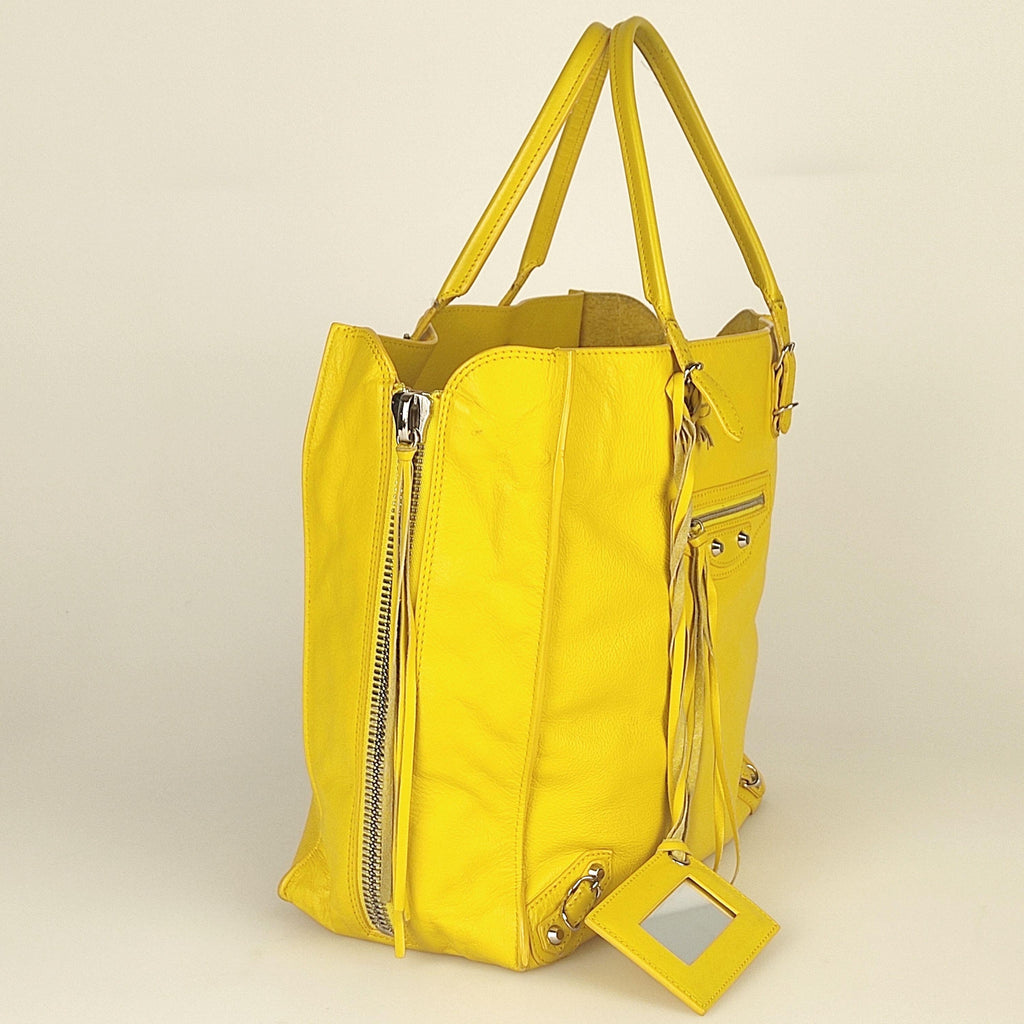 Yellow leather Papier tote bag